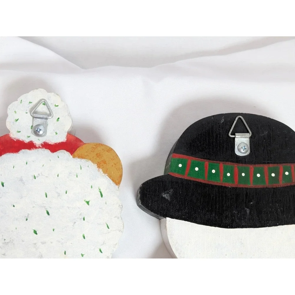 Vintage 2pc Hand Painted Wood Christmas Stocking Hangers Bear Snowman